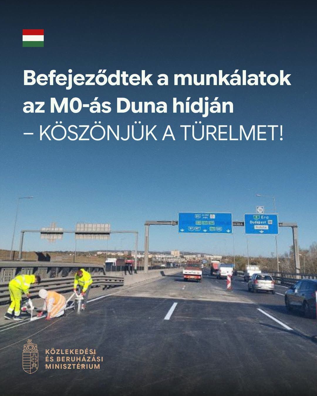 Befejeződtek a munkálatok az M0-s Duna-hídon